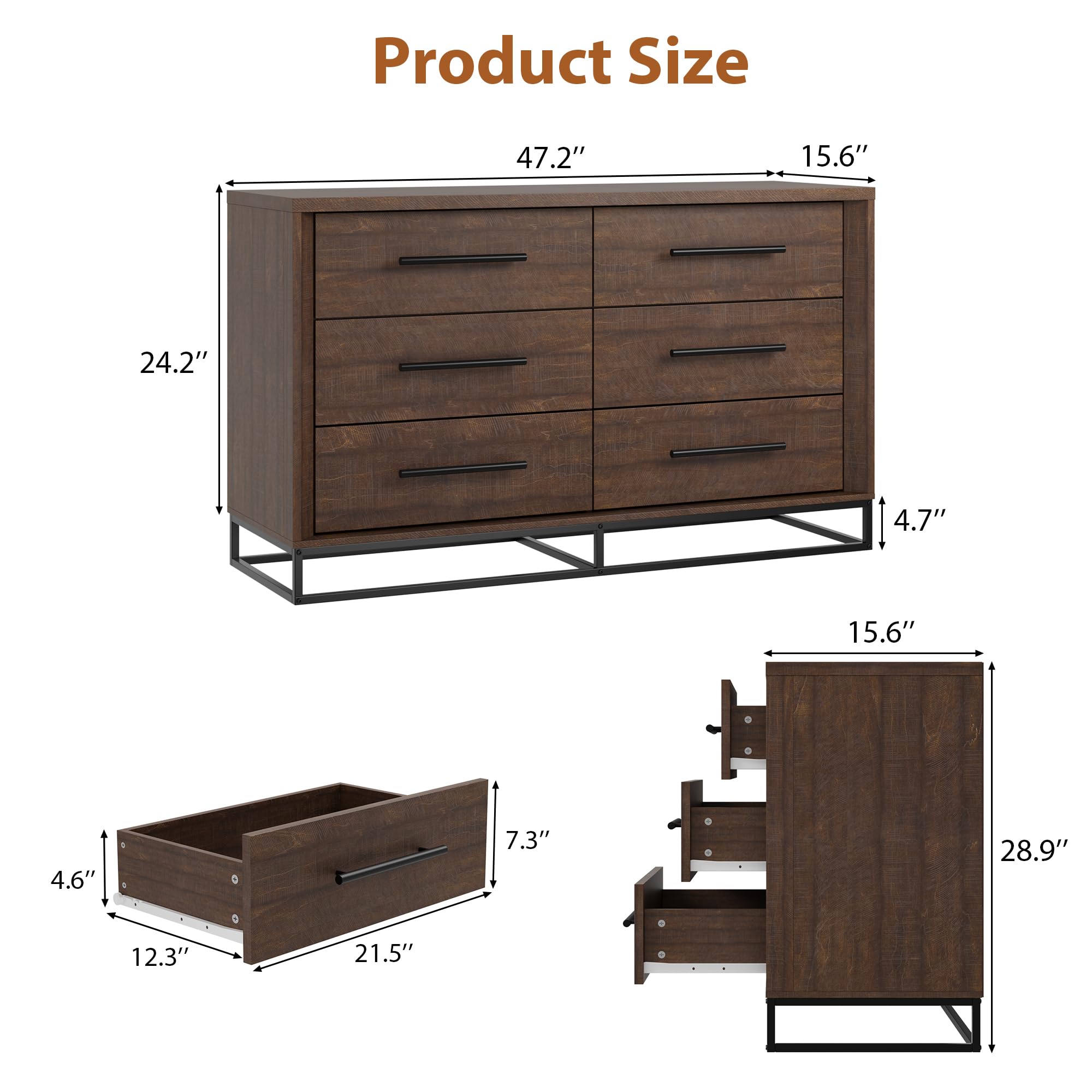 6 Drawer Dresser for Bedroom,  - огляд і ціна Metal Photo Panel